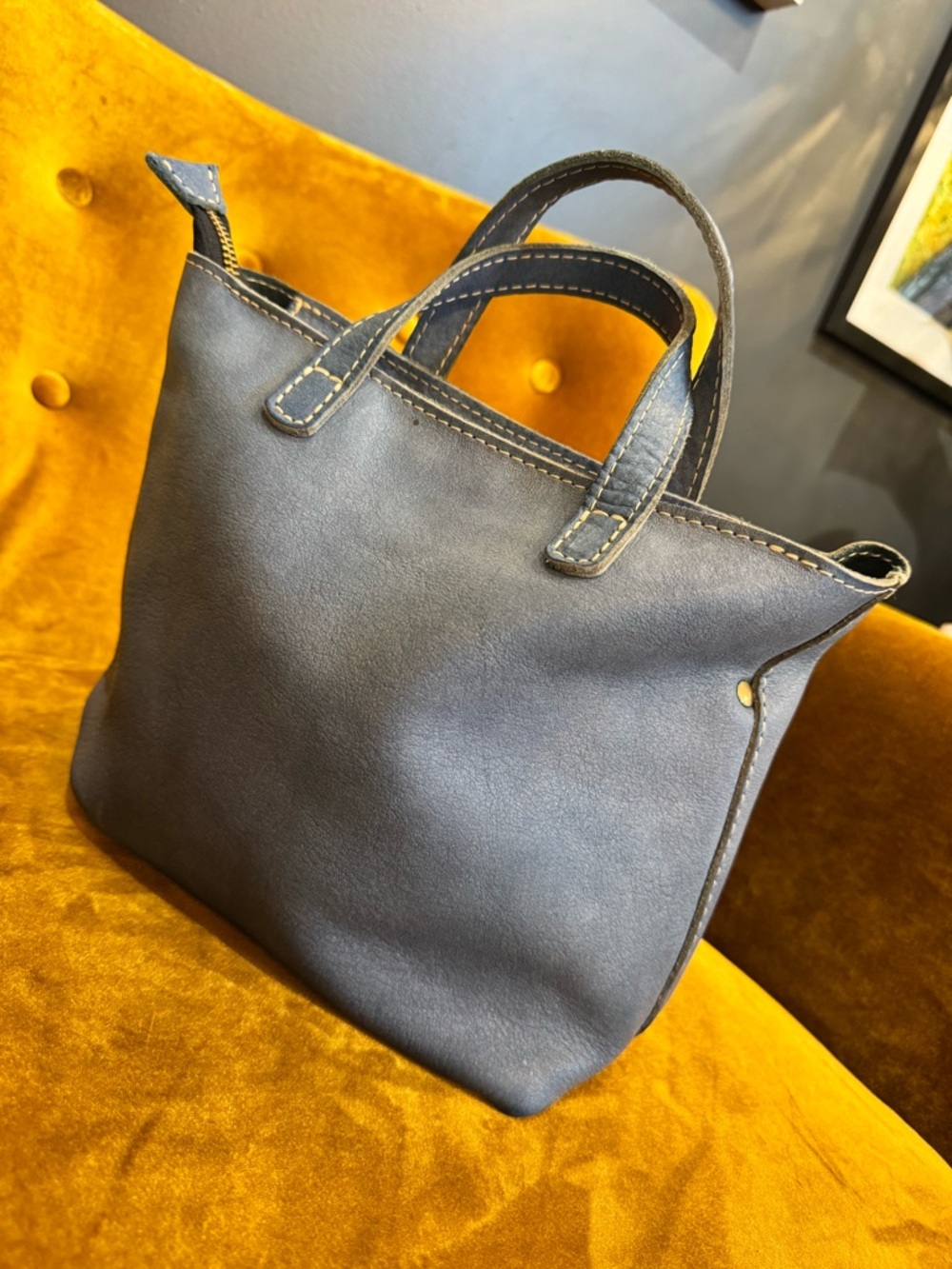 Portland Leather Navy Leather Tote with Top Handles - Picture 2 of 3